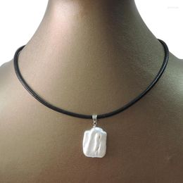 Pendant Necklaces Nature Freshwater Pearl Necklace REAL LEATHER Chain-pearl Around 17x21 Mm Rectangle Baroque