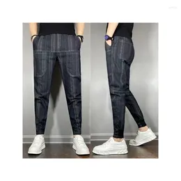 Men's Pants 2023 Mens Casual Trousers Skinny Stretch Chinos Slim Plaid Cheque Male Thin