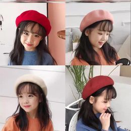 Hats Kids Girls Beret Winter Warm Wool Plain For Girl French Artist Beanie Hat Vintage Elegant Solid Color Classic Cap