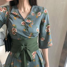 Ethnic Clothing Japanese Kimono Dresses For Women Sakura V-Neck Summer Short Sleeve High Waist Obi Belt Slim Dress Yukata Streetwear 2023