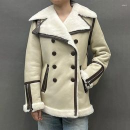 Women's Leather Real Shearling Coat Genuine Lambskin Warm Wool Winter Double Face Jacket