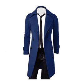 Mens Wool Blends Double Breasted Trench Coat Blend High Quality Fashion Casual Slim Fit Solid Colour Male Jacket 231120