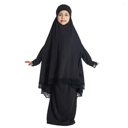 Ethnic Clothing 3 To 16 Years Muslim Kids Hijab Dress With Scarf Two-Piece Prayer Abaya Malaysia Girl Milk Silk Bat Shirt Suit