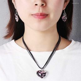 Pendant Necklaces Ribbon Flower Necklace Earrings Inlaid Heart 28mm Spiral Glass Jewellery