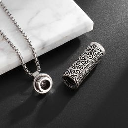 Pendant Necklaces Retro Six-Character Mantra Hollow Gawu Box Cylindrical Incense Burner Necklace Men And Women Exorcism Amulet Jewellery