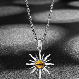 Pendant Necklaces Vintage Punk Sun Eye Necklace For Women Men Evil Blue Woman's Collars Long Stainless Steel Chains Jewelry Gifts