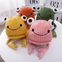 Caps Hats Little Frog Kids Knit Hats Winter Girls Cartoon Cute Hats Warm Beanie Infant Kids Accessories Bonnet christmas fun hats 231120