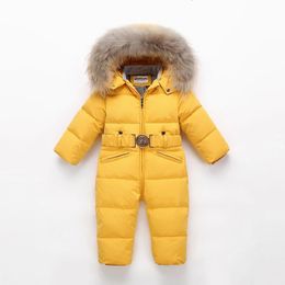 Jumpsuits -30 Russia Winter Kids Boys Snowsuit Jumpsuit Baby warm Duck Down Jackets for Girls Overall Children parka real Fur Rompers Y6 231120