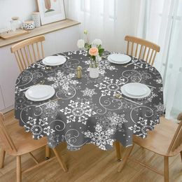 Table Cloth Christmas Snowflake Texture Grey Round Tablecloth Waterproof Wedding Decor Cover Xmas Home Decorative