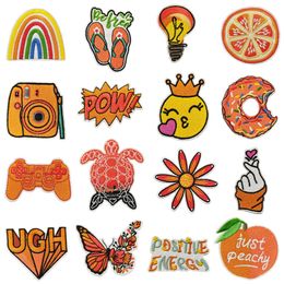 Iron on Patches Slipper Game Machine Embroidered Applique Sew on Emblem Orange Colour Camera Patch for Clothing Jacket Shirt Sweater Backpack