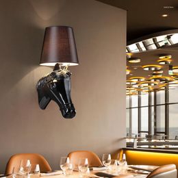 Wall Lamps Horse Headlights Surface Mounted Modern Lamp LED Fabric Lampshade Lights For Indoor Lighting