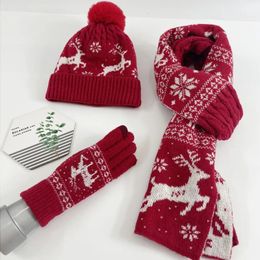 Caps Hats Christmas Winter Knitted Wool Plus Velvet Hat Scarf Hat Gloves One Deer Student Thickening Warm Suit 231120