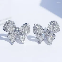 Stud Earrings Exquisite Crystal Bow Shine Bling White Zircon Girls Daily Hypoallergenic Jewelry