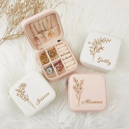 Party Supplies Personalized Jewelry Box Birth Flower Birthday Gift For Her Custom Jewellery Travel Case Bridal Shower Gifts Bridesmaid