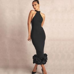Casual Dresses Factory Wholesale Women's Black Stretch-Knit Stylish Medium Length Boutique Celebrity Cocktail Party Bandage Dress