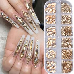 Nail Art Decorations 7201000pcs Champagne Nail Art Rhinestones 510pcs Shaped Gem 75120pcs Mini Diamond Mixed Sizes Flat-Back Luxurious Crystal RH4 231120