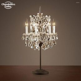 Table Lamps 19th C. Rococo Iron & Crystal Lamp Classic 6-Light LED Rustic Desk Clear Smoke Cristal Industial Light For Bedroom