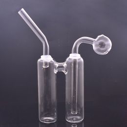 Wholesale Glass Oil Burner Bong Double Barrel Recycler Glass Bongs Small Dab Rig Ash Catcher Bubbler Smoking Pipe with 30mm Ball Glass Oil Burner Pipes Cheapest