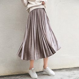 Skirts Spring Women Long Metallic Silver Maxi Pleated Skirt Midi Skirt High Waist Elascity Casual Party Skirt 231121