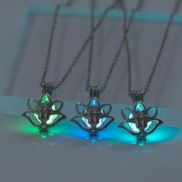 Chains Three Colours Glowing In The Dark Lotus Flower Locket Moonstone Hollow Pendant Necklace For Women Yoga Prayer Buddhism Jewellery