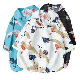 Men's Casual Shirts Fashion Mens Short Sleeve Hawaiian Shirt Fast drying Plus Size Asian M-3XL Summer Crane print Beach For Men 230421