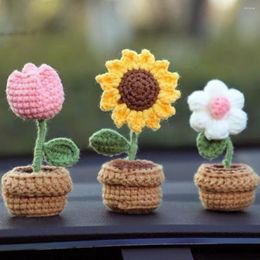 Decorative Flowers Hand-knitted Sunflower Tuilp Flower Crochet Potted Plants Homemade Finished Home Year Decor