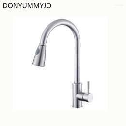 Kitchen Faucets DONYUMMYJO 1pc 304 Stainless Steel Wire Drawing Sink Faucet And Cold Mixing Tap Two Function Water