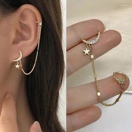 Backs Earrings 1PC Fashion Gold Color Moon Star Clip For Women Simple Butterfly Fake Cartilage Long Tassel Ear Cuff Jewelry Gifts