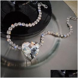 Pendant Necklaces Shine Big Heart Crystal Choker Necklaces For Women Geometric Rhinestones Necklace Statement Jewellery Drop D Dhgarden Otayh