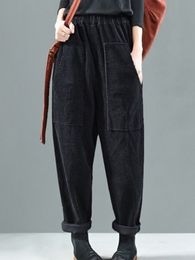 Women's Pants Capris Gorgeous Solid Colour Harem Pants for Effortless Style Corduroy Elastic Waist Full Length Pockets Lady Pants Loose Size 5XL 230421