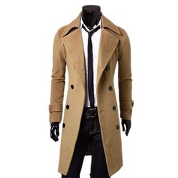 Erkek yün harmanları çift göğüslü trençkot kış karışımı yüksek kaliteli moda gündelik ince uyum düz renkli ceket 231120