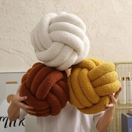 Pillow Nordic Hand Woven Three-strand Rope Round Ball Knot Home Decor Lambswool Knotted Throw Sofa