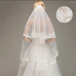 Bridal Veils Elegant White Ivory Two Layers With Comb Wedding Veil Lace Applique Accessories Velos De Novia