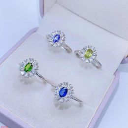 Cluster Rings Bridal Accessories 925 Sterling Silver Natural Gemstone Sapphire Tanzanite Peridot Diopside Women's Ring Party Bride Gift