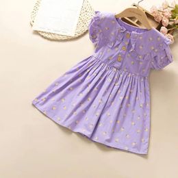 Girl Dresses Summer Toddler Purple Dress Korean Style Flower Round Neck Casual Fashion Party Princess Children's Clothing