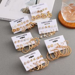 Hoop Earrings 2023 Vintage Metal Twisted Circle Earring Set Fashion Women's Geometric Pearl Butterfly Pendant Jewellery Party Gift