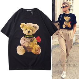 Chun yu yin jia luxury brand Designer High Quality clothes 3D Bear Print Pattern Short-Sleeve graphic tshirt Black White women tee Plussize XL