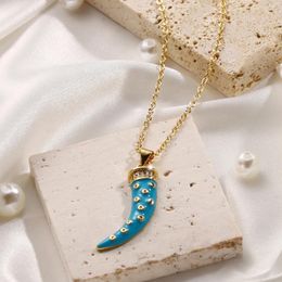 Pendant Necklaces Trendy Punk Blue Glaze Ox Horn For Women Men Metal Necklace Fashion Personality Party Jewellery Gift