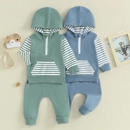 Clothing Sets Baby Boys Pants Set Spring Autumn Outfits Toddler Long Sleeve Striped Patchwork Hoodie Coat Tops With Elastic Waist Sweatpants