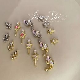 Nail Art Decorations 50Pcs Beauty Girl Meteor Nail Charm Gold And Silver Enhancement Star Zircon Diamond Five Pointed Star Manicure Sailor Heart Moon 231121