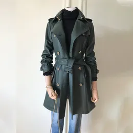 Women's Leather 2023 England Style Lady Sheepskin Windbreakers Streetwear Medium Long Real Jacket Office Sashes Straight Trench Coat Wom