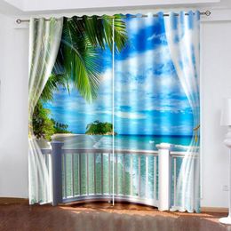 Curtain 3D Digital Print Pattern Beach Scenery Curtains For The Living Room Bedroom Home Decor Tree Blue Sky