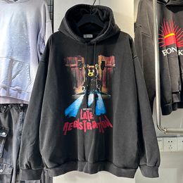 Echte Bilder bedruckte Hoodies, modisch, übergroß, für Herren und Damen, Schwarz, M, L, XL