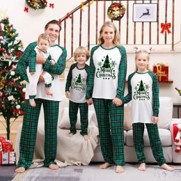 Family Matching Outfits Merry Christmas Green Tree Plaid Print Pajamas Set Adults Kids Matching Outfits Baby Romper Xmas Family Look Casual Soft Pyjamas 231121