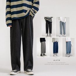 Mens Jeans Korean Fashion Baggy Classic Unisex Man Straight Denim Wideleg Pants Hip Hop Bagy Light Blue Grey Black 230420