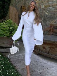 Women Solid Knitted Backless Dress Sexy Neck Long Sleeved High Waist Slim Dresses Female Fashion Vacation Vestidos