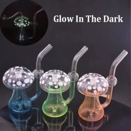 Glow In The Dark Glass Oil Burner Bongs Hookah Recycler Bubbler Smoking Water Pipe Colorful Mushroom Ash Catcher Inline Matrix Perc BJ