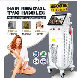 New Diode hair removal laser Double handles 1600 watt laser machine Multi Wavelength 1064nm 755nm 808nm Permanent Hair Removal Diode Lazer equipment for all skins