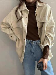 Women's Blouses Autumn Solid Corduroy Shirts Jackets Women Single Breasted Turn-Down Collar Full Sleeves Korean Vintage Casual Basic Outwear