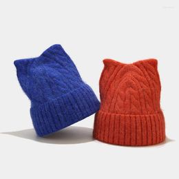 Berets Autumn Winter Sweet Cute Ears Angora Fur Wool Beanie Hat Female Korean Version Fashion Warm Twist Knitted Cold